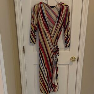 BCBGMaxAzria Multicolor Striped wrap 3/4 Sleeve Dress size large like new